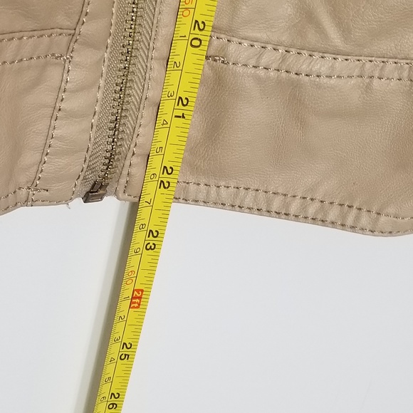 Tan Vegan Faux Leather Pleather Zipper Front Classic Motor Style Jacket Zip Y2K - Picture 5 of 6